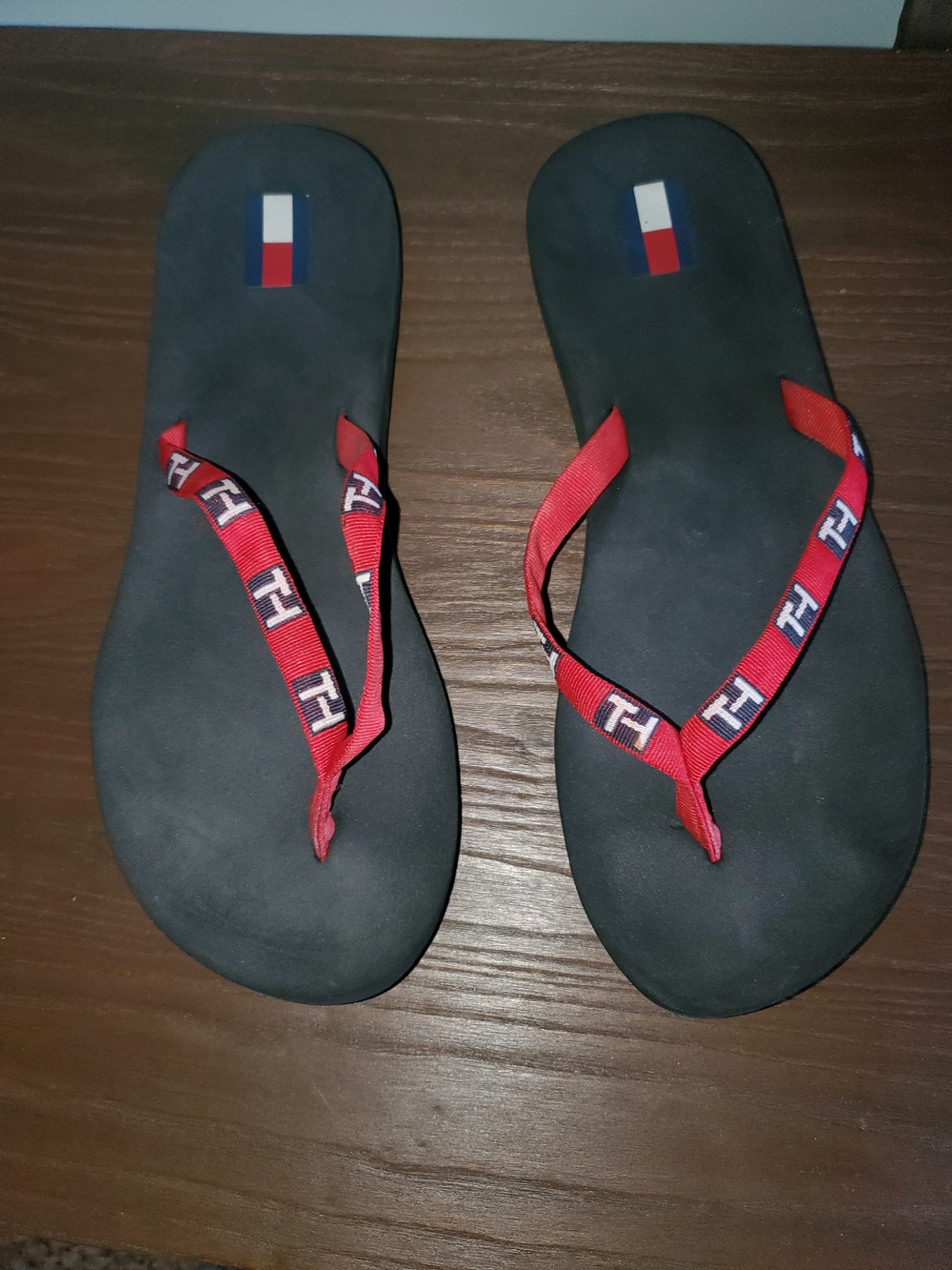 Tommy Hilfiger Navy Footbed with Red Logo Straps Flip Flops